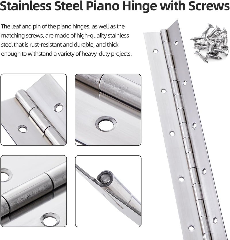 GRRONZEE Heavy Duty Piano Hinge 48 Inch x 3 Inch Stainless Steel Continuous & Piano Hinges with Holes, 48" Continuous Hinges for Cabinet, Door, DIY Wood Boxes, 0.060" Leaf Thickness, 3" Open Width - Image 5